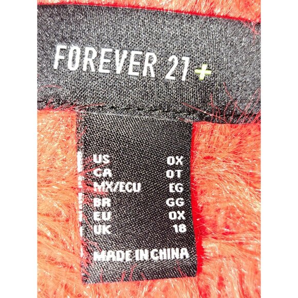 Forever 21 Plus Red Fuzzy Faux Fur Sweater Womens OX Off Shoulder Soft Knit Pull - Picture 7 of 7
